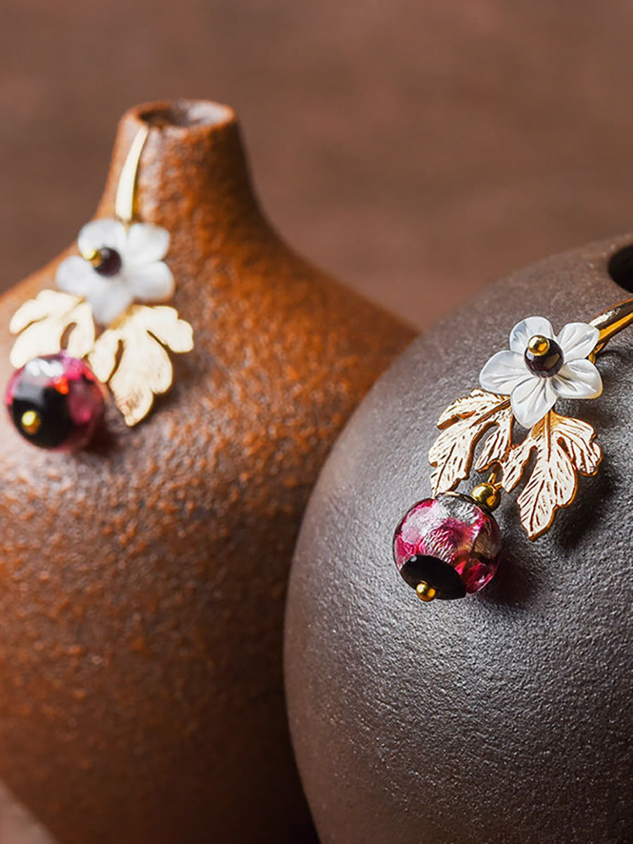 Women Shell Retro Pearl Flower Earrings AK1007