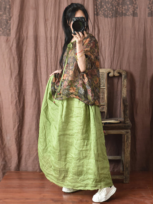 Frauen Artsy Solide Sommer Dünne Grate Ramie Rock AH548