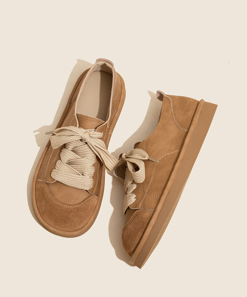 Chaussures plates confortables à lacets couleur camel OM016 (2024)
