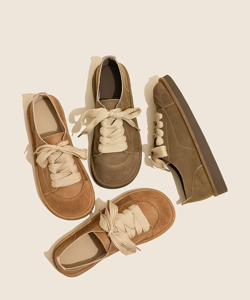 Chaussures plates confortables à lacets couleur camel OM016 (2024)