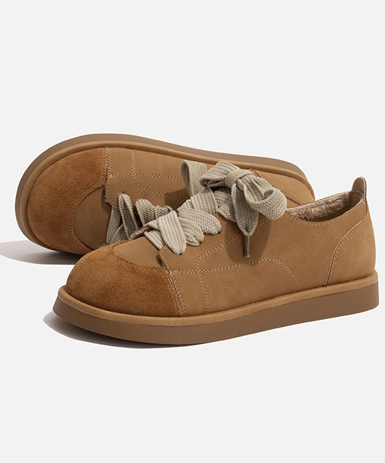 Chaussures plates confortables à lacets couleur camel OM016 (2024)