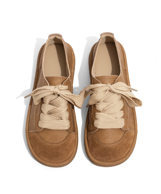 Chaussures plates confortables à lacets couleur camel OM016 (2024)