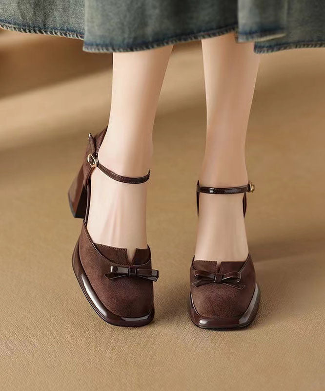 Sandales à talons épais et brides à boucle 2024 en daim marron AH792