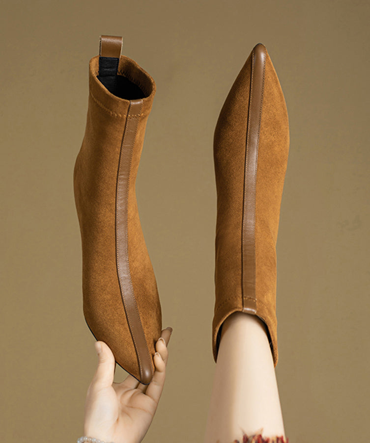 Bottes à talons aiguilles Splicing 2024 en daim kaki à bout pointu RS011