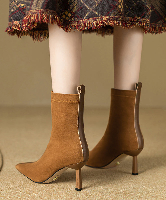 Bottes à talons aiguilles Splicing 2024 en daim kaki à bout pointu RS011