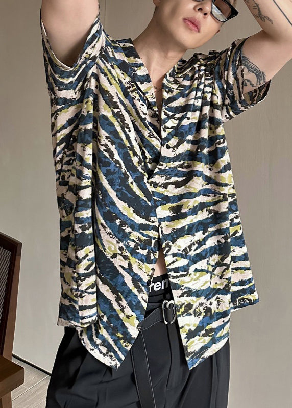 Chemise ample à manches courtes et col cubain pour homme, imprimée léopard, été 2024, HG024