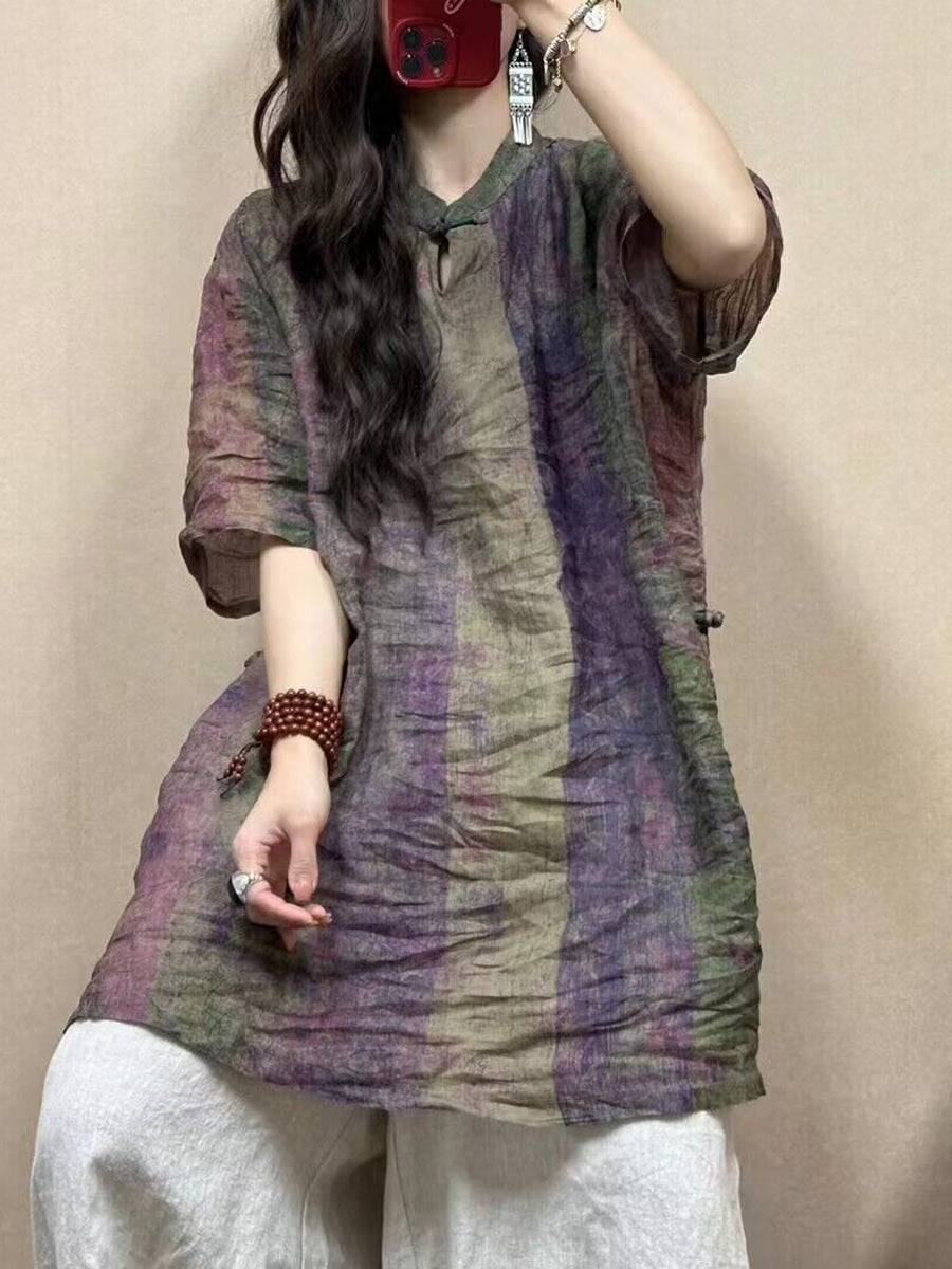 Chemise d'été à fleurs ethniques en ramie pour femme CO1001