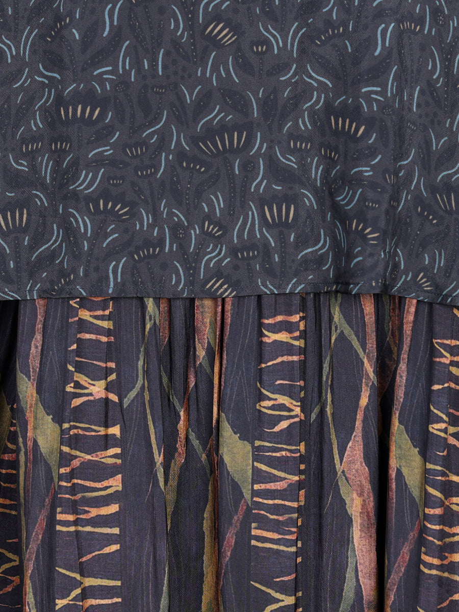 Damen Artsy Floral Spliced Frühlings-Maxikleid CO1005