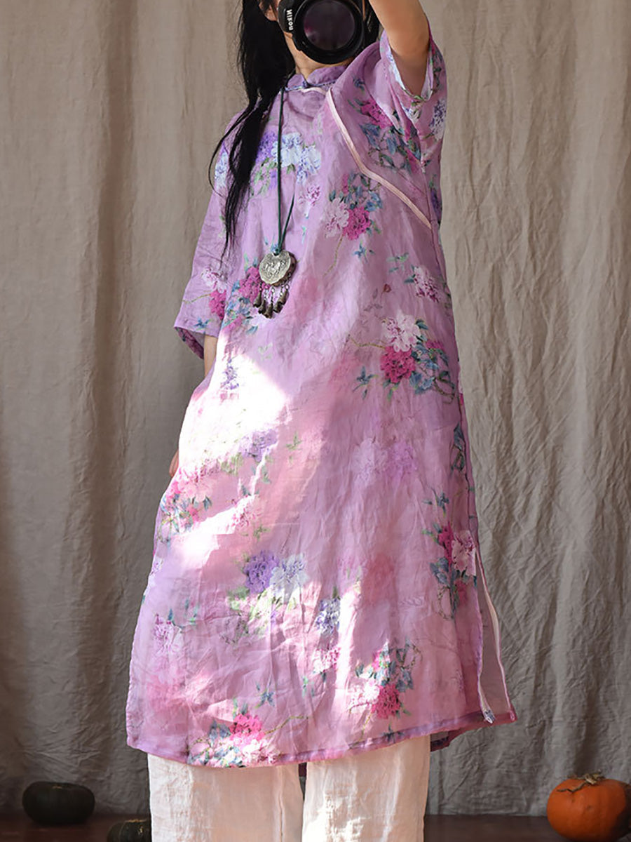 Damen Vintage Sommer Blumen Ramie Robe Kleid CO1022