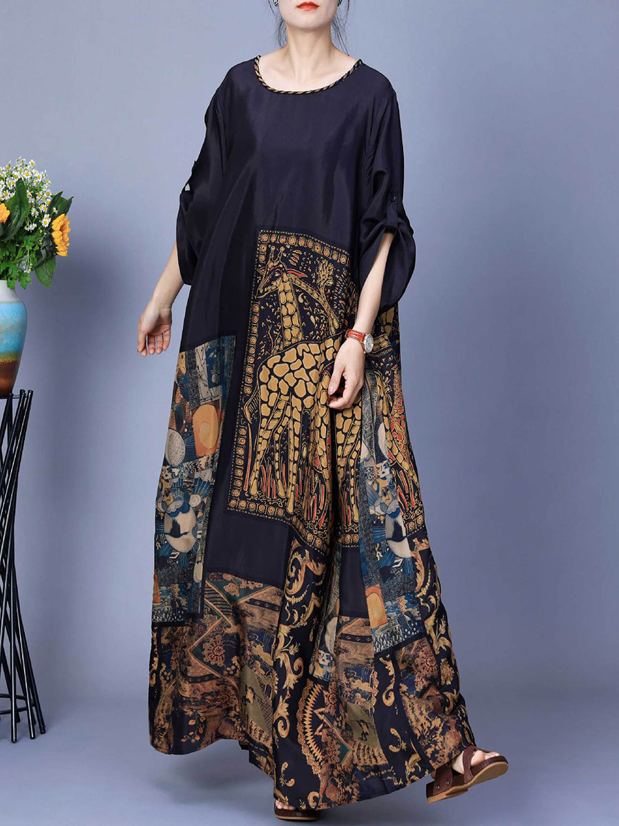 Damen Frühling Gespleißtes Vintage Maxikleid CO1026
