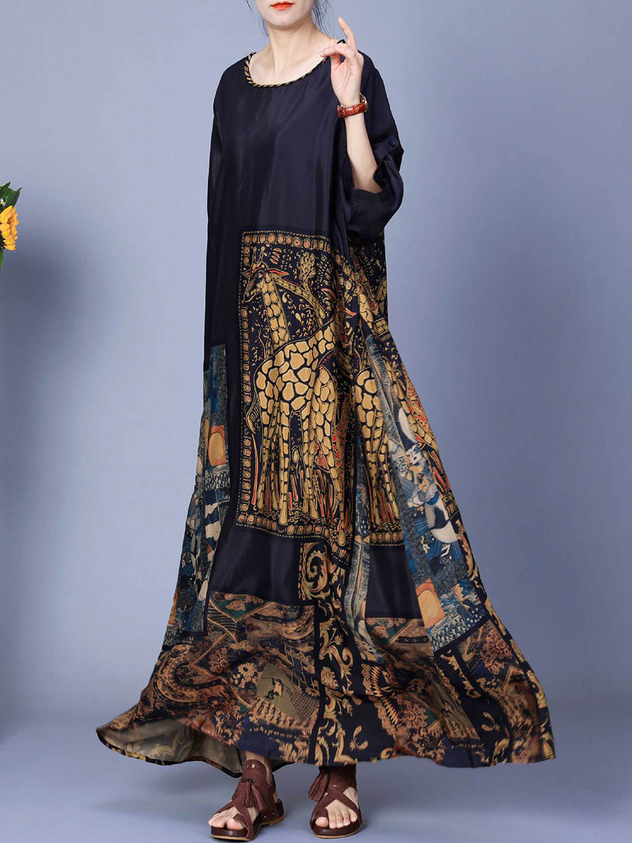 Damen Frühling Gespleißtes Vintage Maxikleid CO1026