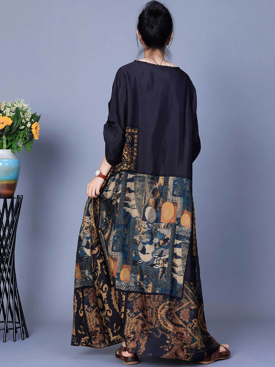 Damen Frühling Gespleißtes Vintage Maxikleid CO1026