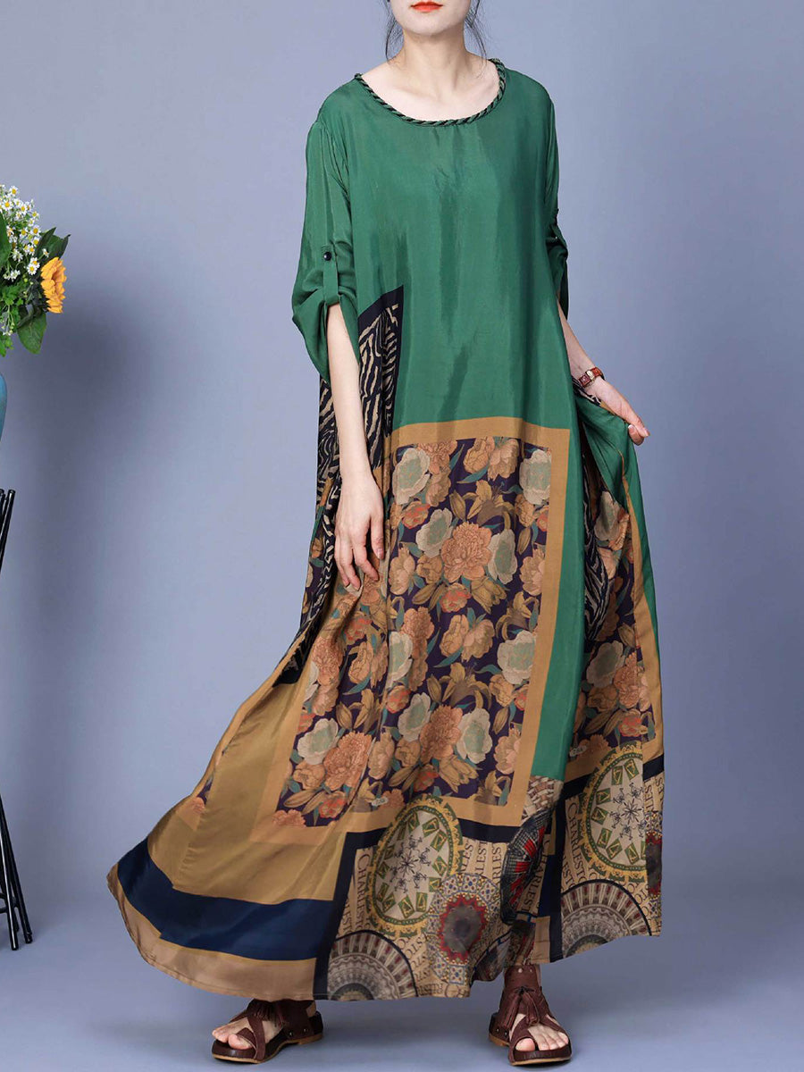 Damen Frühling Gespleißtes Vintage Maxikleid CO1026