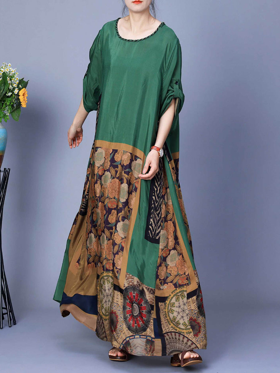 Damen Frühling Gespleißtes Vintage Maxikleid CO1026