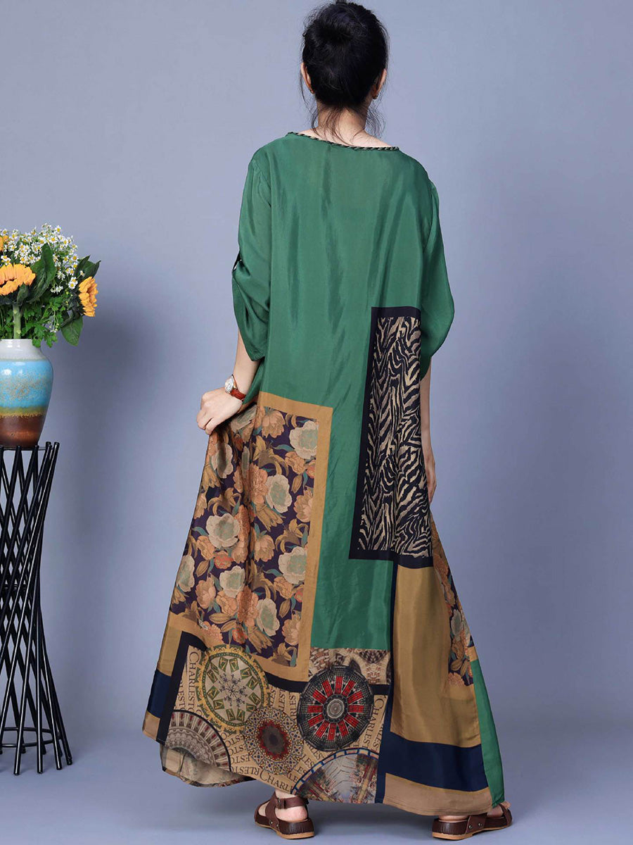 Damen Frühling Gespleißtes Vintage Maxikleid CO1026