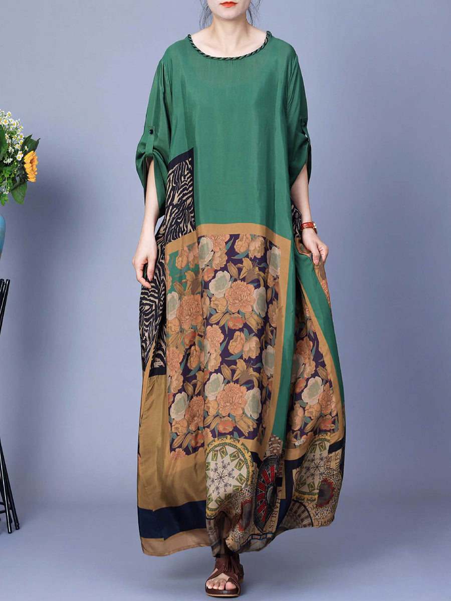 Damen Frühling Gespleißtes Vintage Maxikleid CO1026