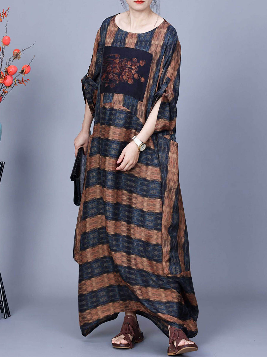 Damen Artsy Stripe Unregelmäßig gespleißtes Maxikleid CO1035