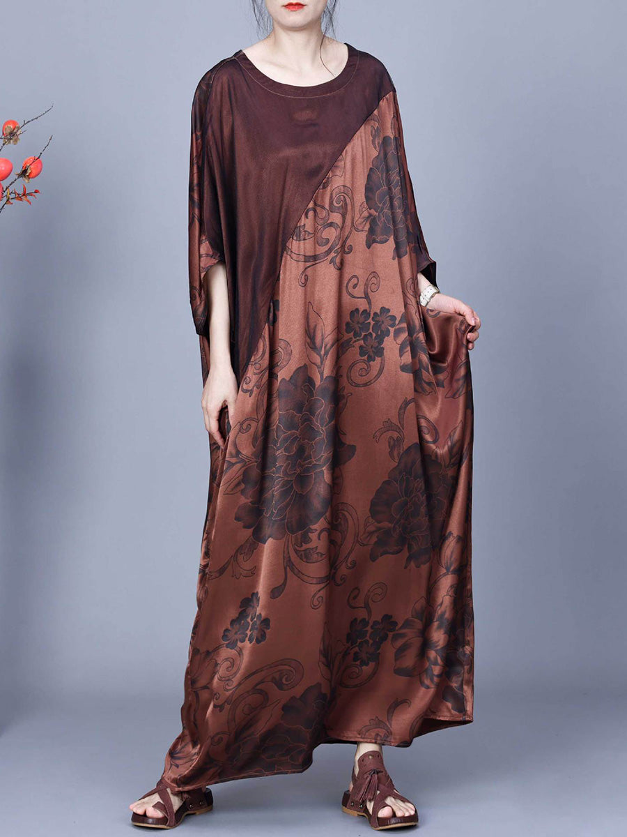 Damen Vintage Blumendruck Gespleißtes Sommer Maxikleid CO1046