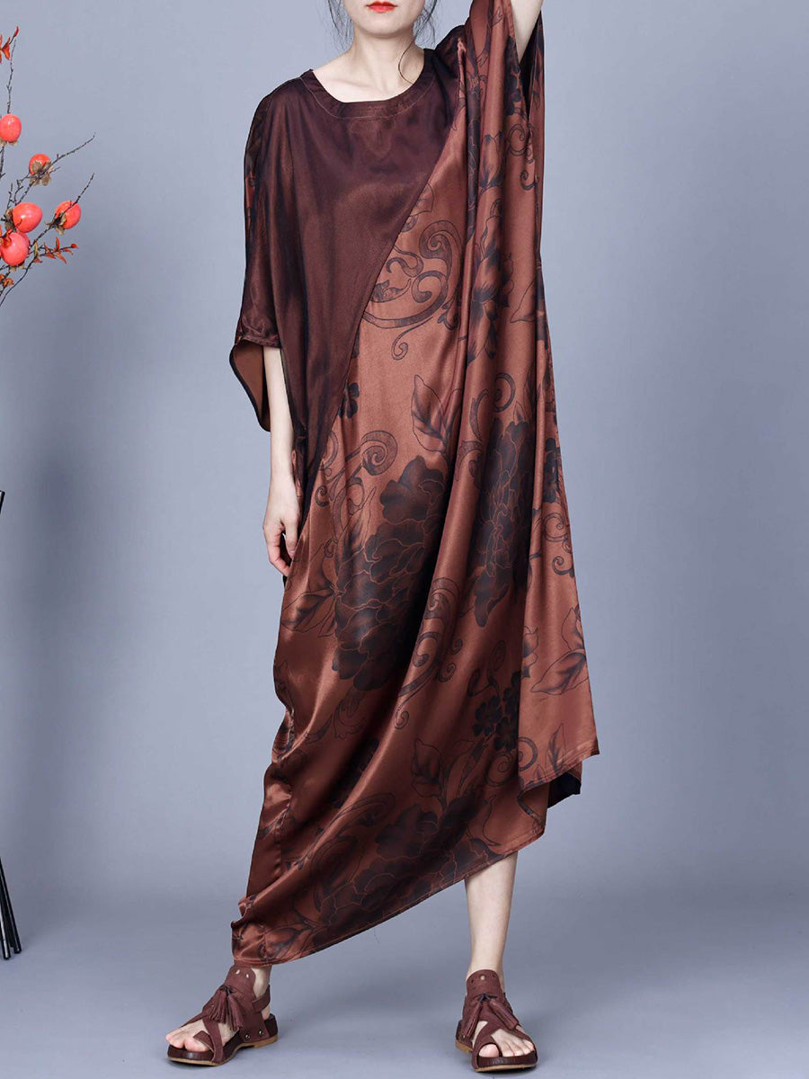 Damen Vintage Blumendruck Gespleißtes Sommer Maxikleid CO1046