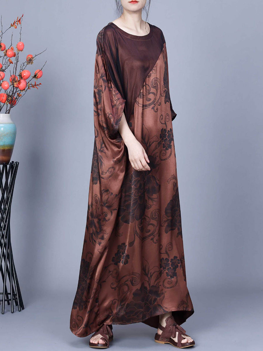 Damen Vintage Blumendruck Gespleißtes Sommer Maxikleid CO1046