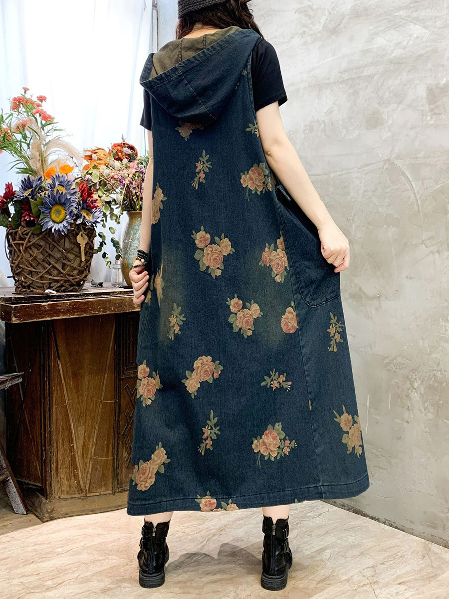 Damen Sommer Casual Blumen Weste Jeanskleid CO1048