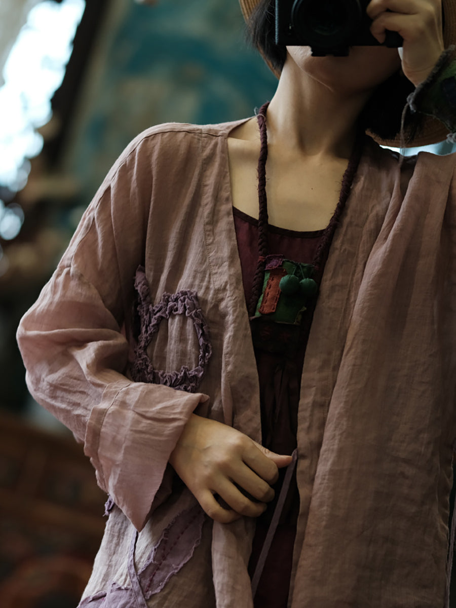 Damen Vintage Blumen Gespleißtes Sommer Träger Ramie Shirt KL1015