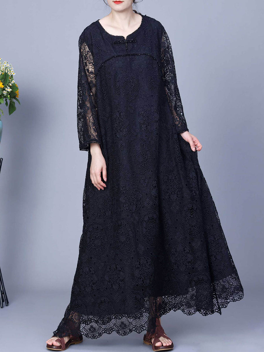 Damen Sommer Kunstvolles Maxikleid mit Spitze KL1017