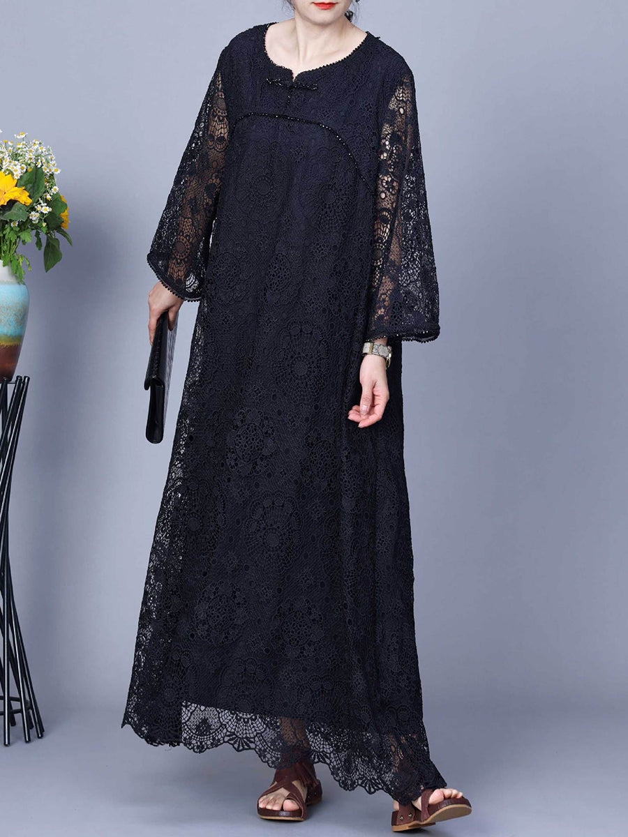 Damen Sommer Kunstvolles Maxikleid mit Spitze KL1017