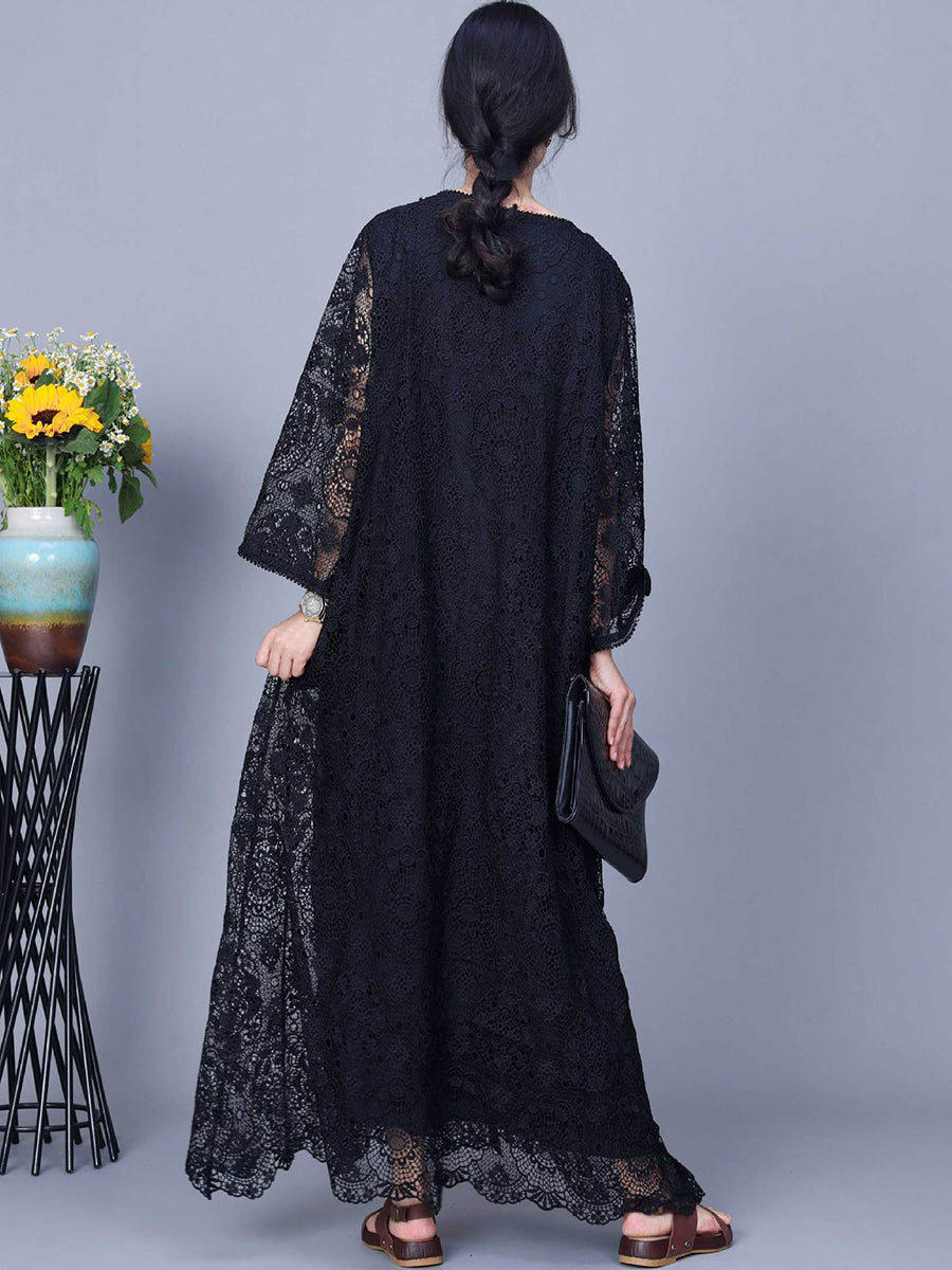 Damen Sommer Kunstvolles Maxikleid mit Spitze KL1017