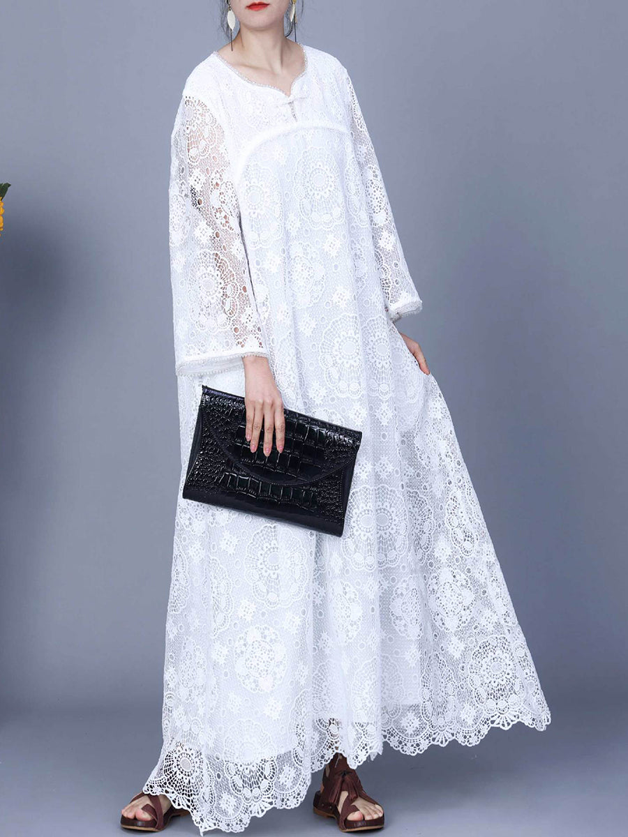 Damen Sommer Kunstvolles Maxikleid mit Spitze KL1017
