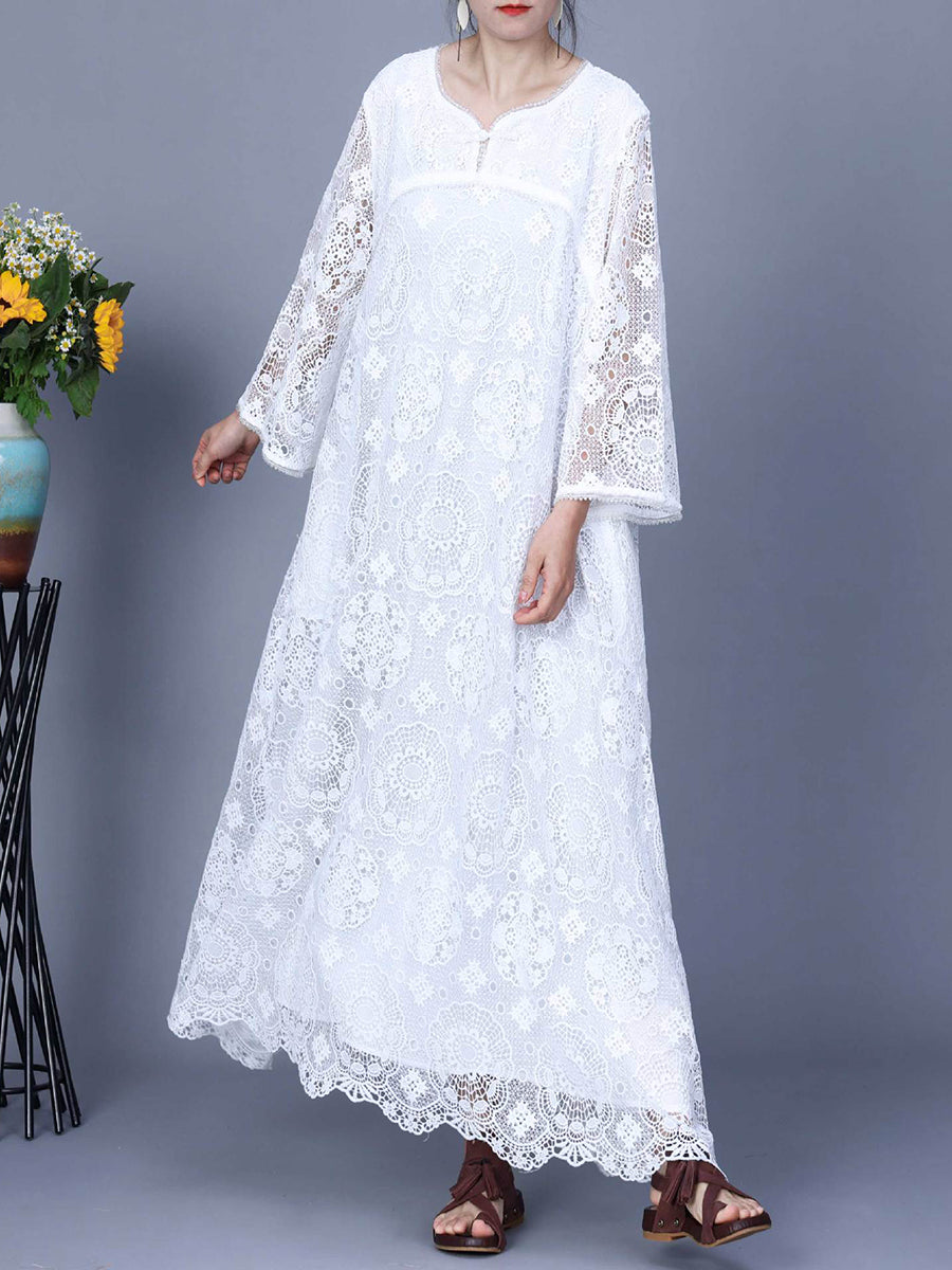 Damen Sommer Kunstvolles Maxikleid mit Spitze KL1017