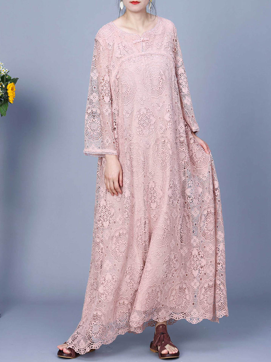 Damen Sommer Kunstvolles Maxikleid mit Spitze KL1017