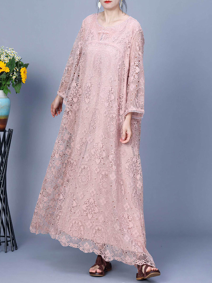 Damen Sommer Kunstvolles Maxikleid mit Spitze KL1017