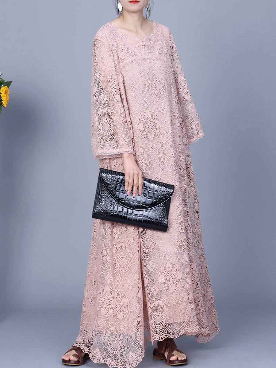 Damen Sommer Kunstvolles Maxikleid mit Spitze KL1017