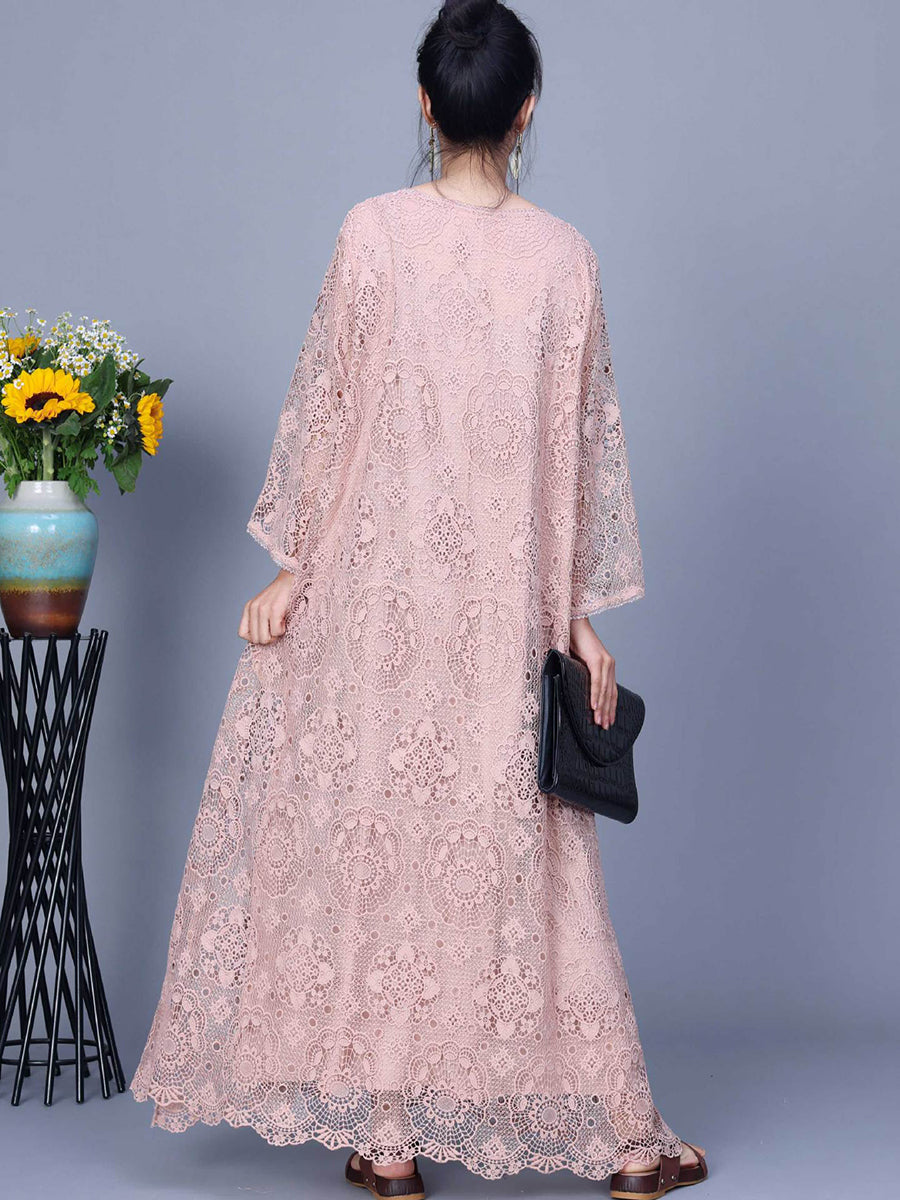 Damen Sommer Kunstvolles Maxikleid mit Spitze KL1017
