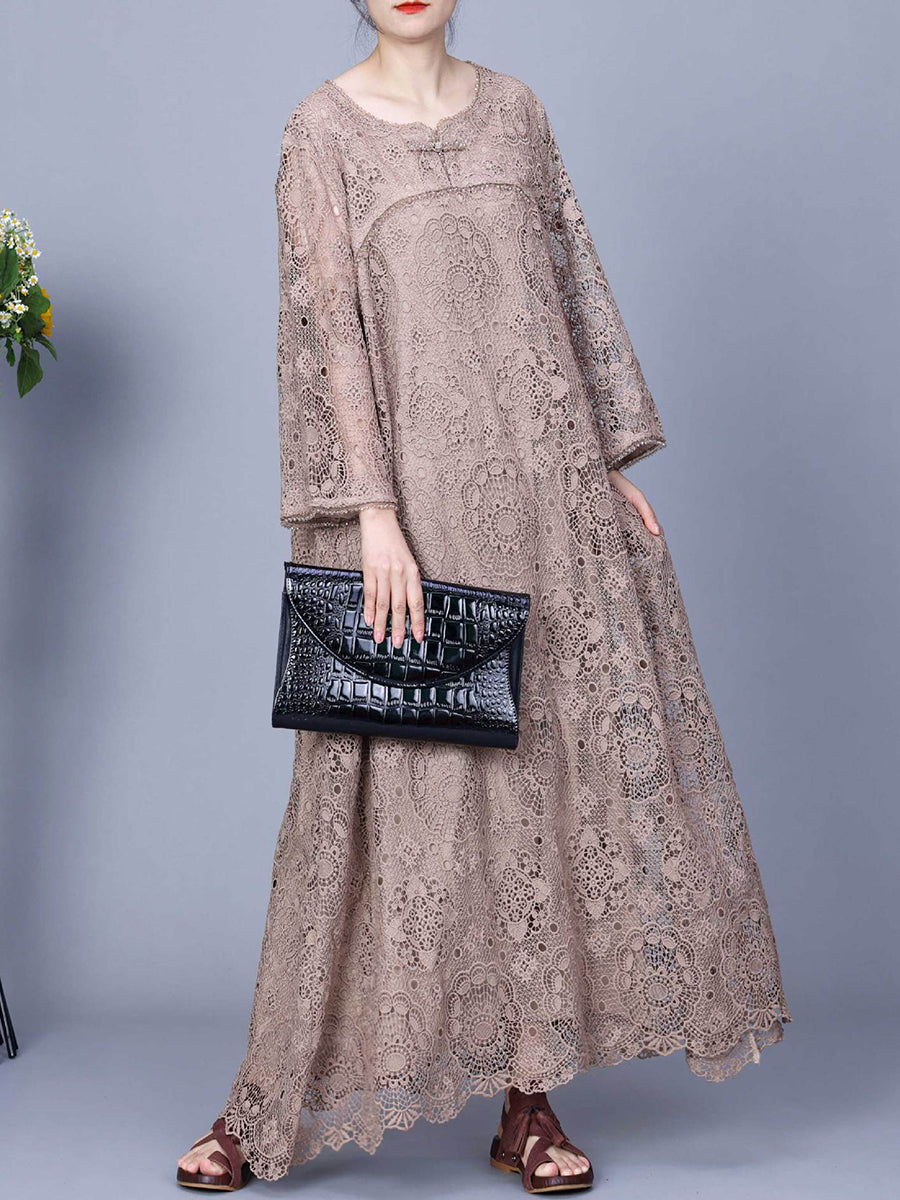 Damen Sommer Kunstvolles Maxikleid mit Spitze KL1017