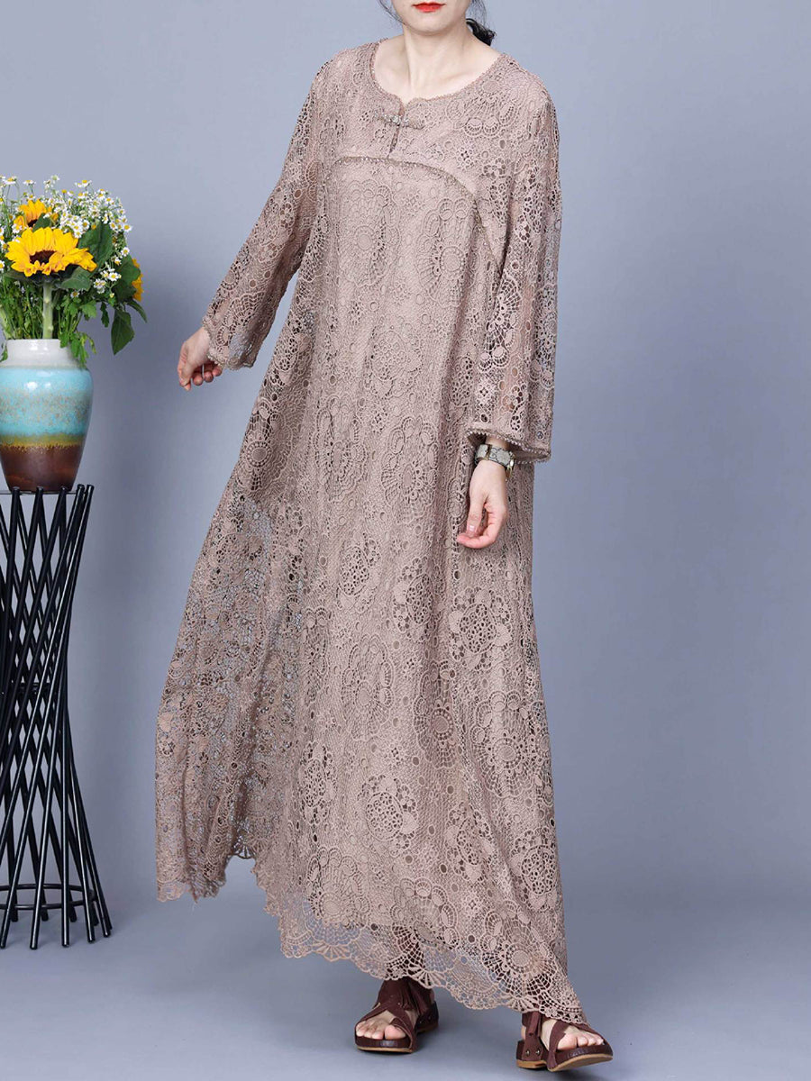Damen Sommer Kunstvolles Maxikleid mit Spitze KL1017
