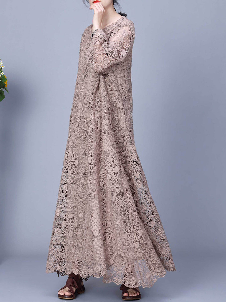 Damen Sommer Kunstvolles Maxikleid mit Spitze KL1017