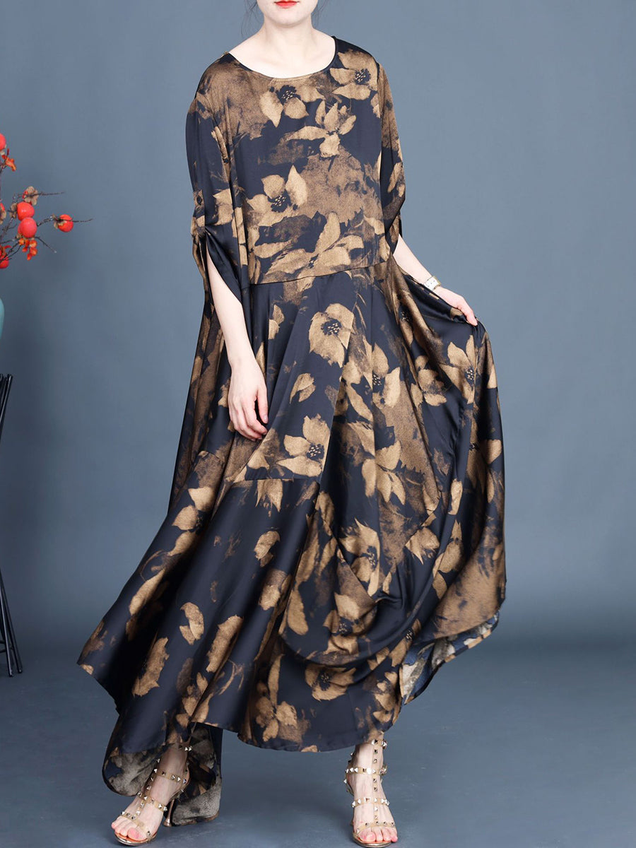 Frauen Sommer Vintage Blume Unregelmäßigen Saum Lose Kleid KL1003