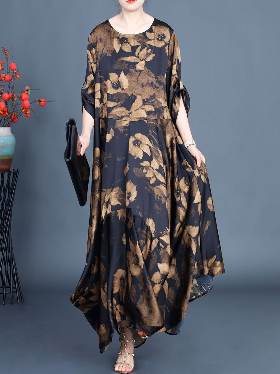 Frauen Sommer Vintage Blume Unregelmäßigen Saum Lose Kleid KL1003