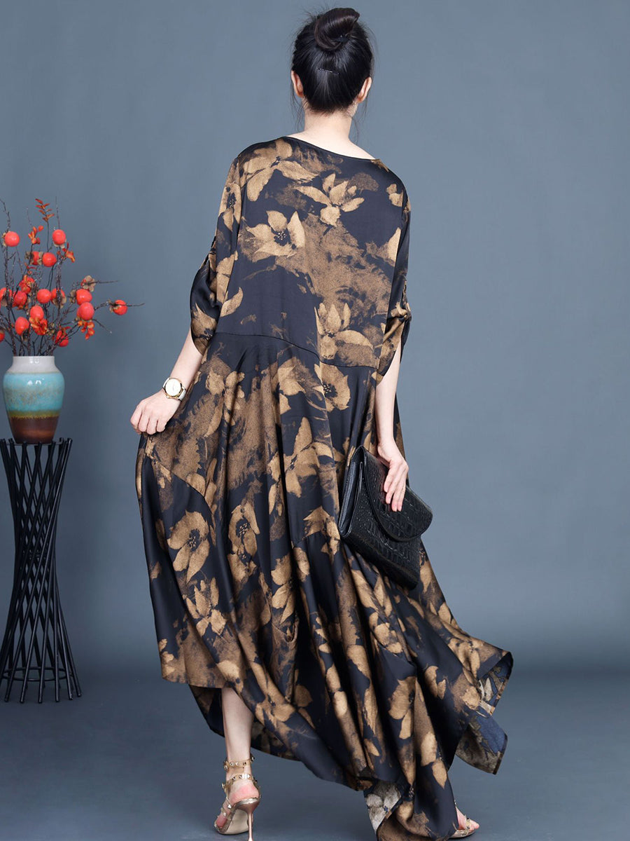 Frauen Sommer Vintage Blume Unregelmäßigen Saum Lose Kleid KL1003