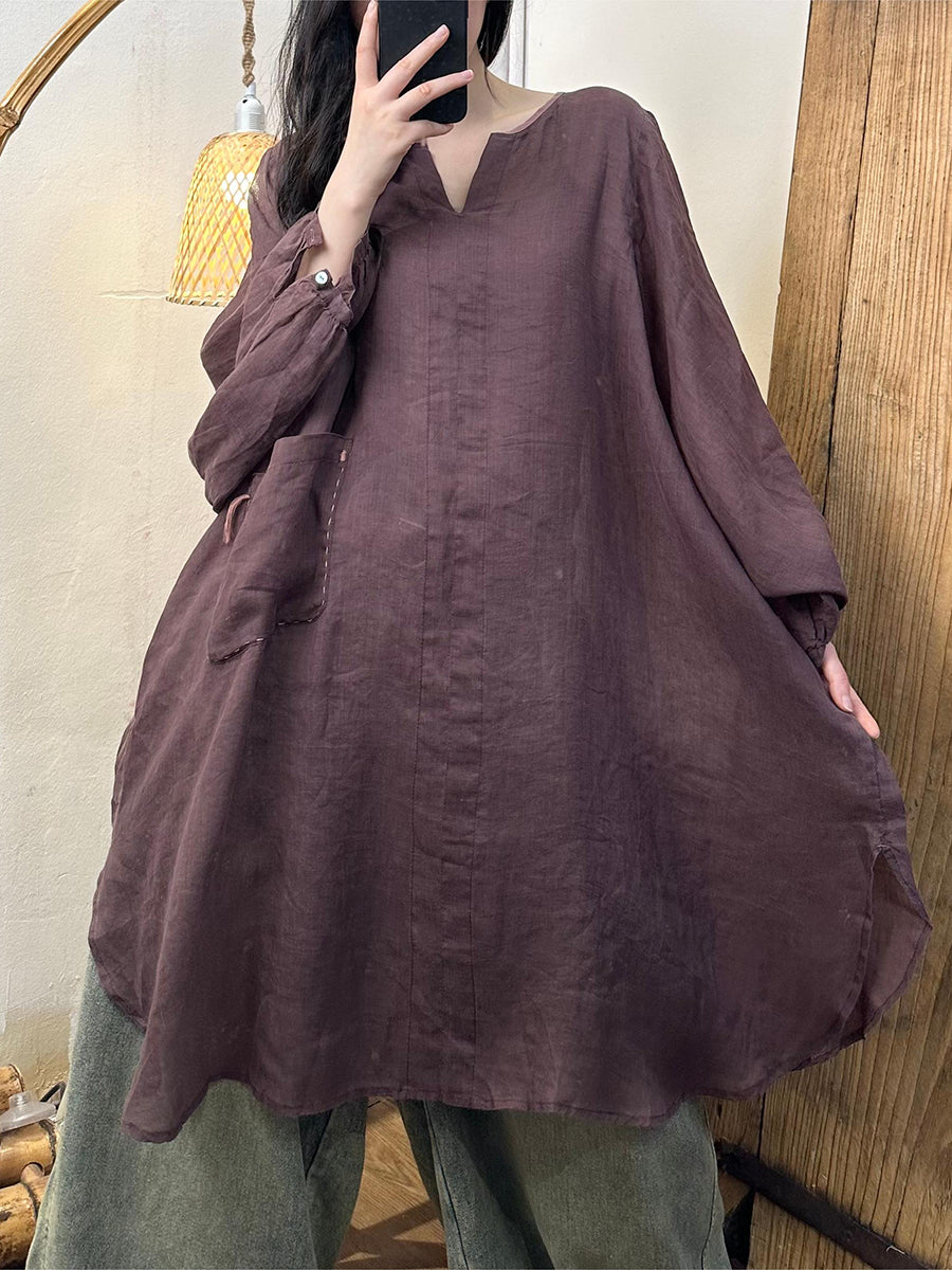 Plus Size Damen Frühling Solide Loose Ramie Longshirt KL1020