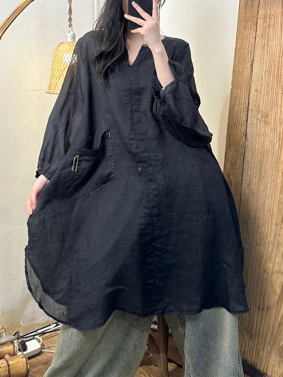 Plus Size Damen Frühling Solide Loose Ramie Longshirt KL1020