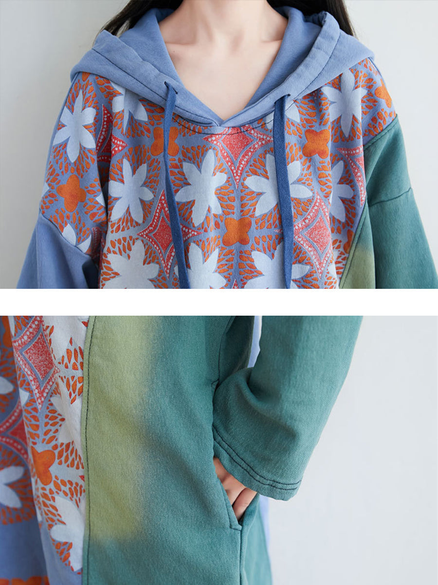 Damen Artsy Flower Spliced Frühlings-Kapuzenpullover KL1047