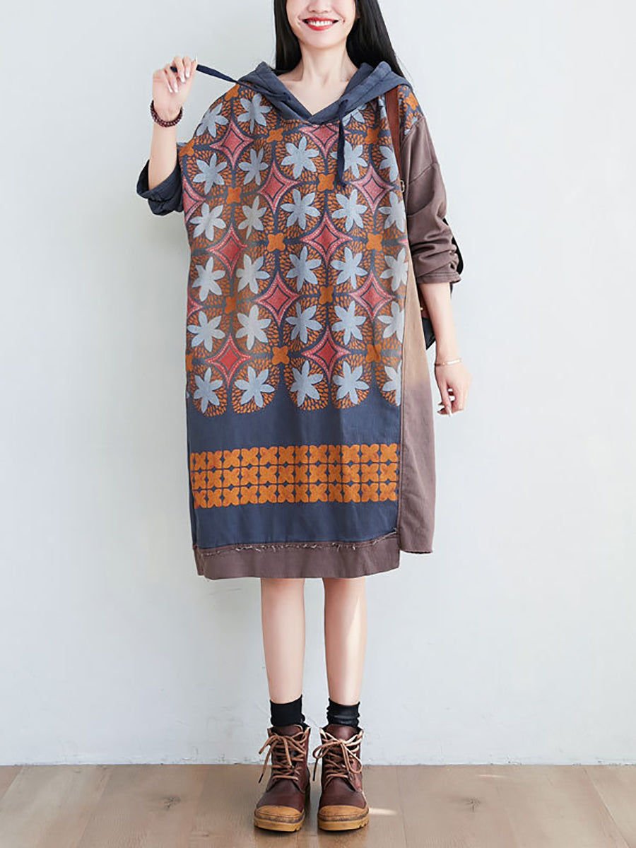 Damen Artsy Flower Spliced Frühlings-Kapuzenpullover CO1041
