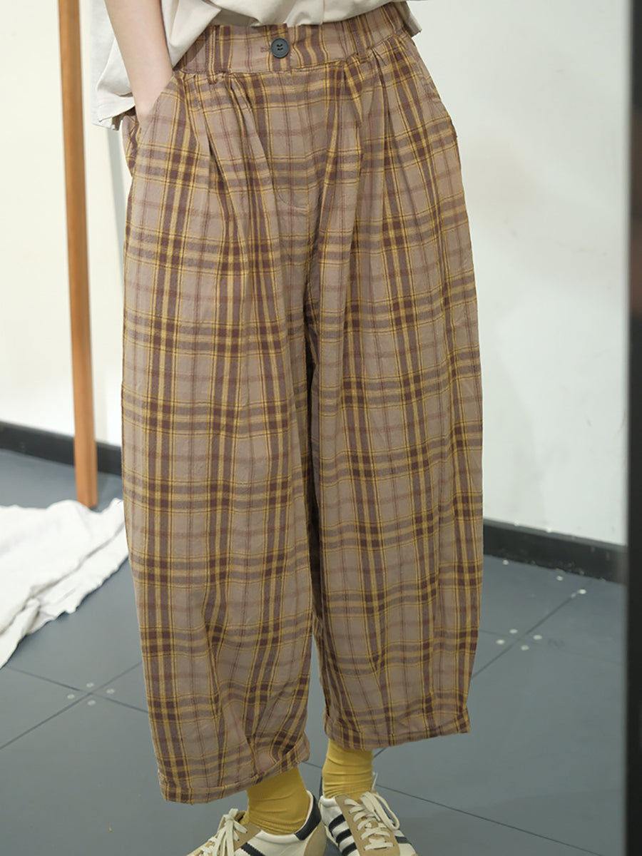 Damen Casual Plaid Sommer Baumwolle Lose Haremshose KL1049
