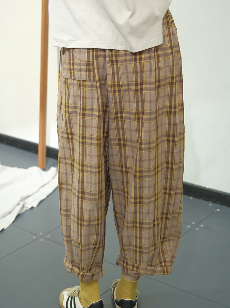 Damen Casual Plaid Sommer Baumwolle Lose Haremshose KL1049
