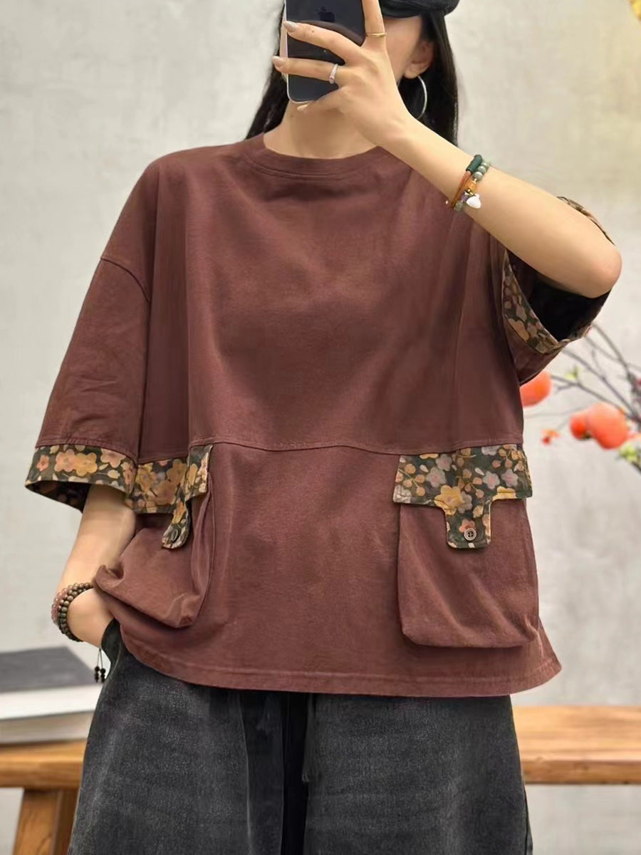 Damen Sommer Casual Gespleißt Baumwolle Pullover Shirt PA1030
