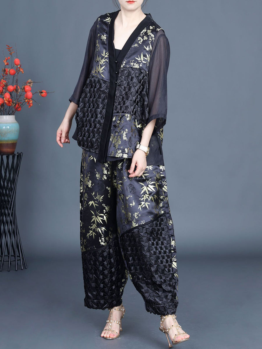 Frauen Sommer Ethnische Blume Gespleißt Shirt + Hosen KL1015