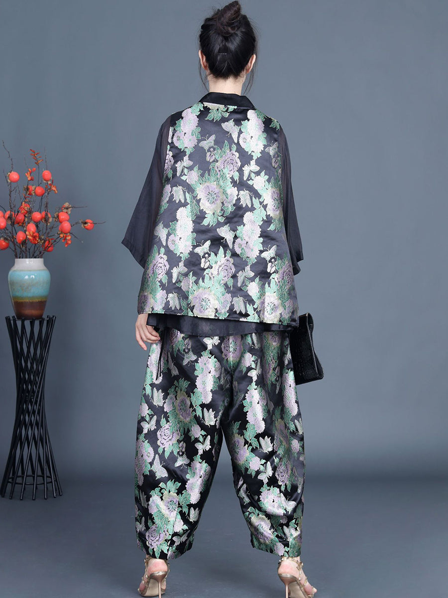 Frauen Sommer Ethnische Blume Gespleißt Shirt + Hosen KL1015